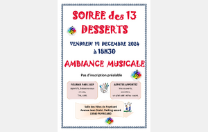 Soirée des 13 desserts, vendredi 19 décembre 2024 à 18h30, à la Salle des Fêtes de Puyricard