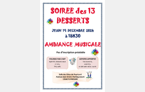 Soirée des 13 desserts, jeudi 19 décembre 2024 à 18h30, à la Salle des Fêtes de Puyricard